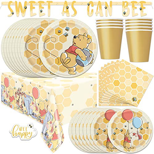 Winnie the Pooh Birthday Party Supplies Set Plates Napkins Cups Kit for 16 Siberian Toys Package Group 
